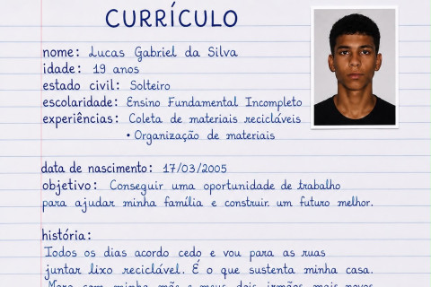Currículo escrito à mão de jovem reciclador comove a internet e se transforma em símbolo de superação