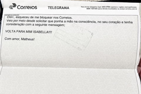 Homem envia telegrama para ex e viraliza: "Oi, esqueceu de me bloquear nos Correios"